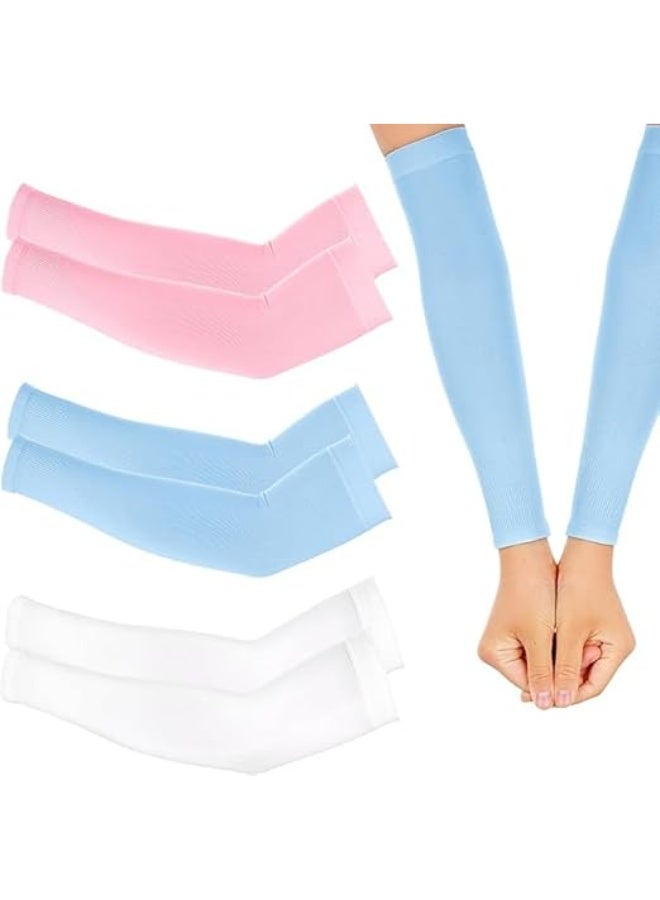 ChicAbode 3 Pairs Kids Arm Sleeves, UV Sun Protection Cooling Arm Covers, Elastic Compression Ice Silk Sleeves for Boys & Girls Outdoor Sports (Ages 7-12, White Pink Blue) - Image 1